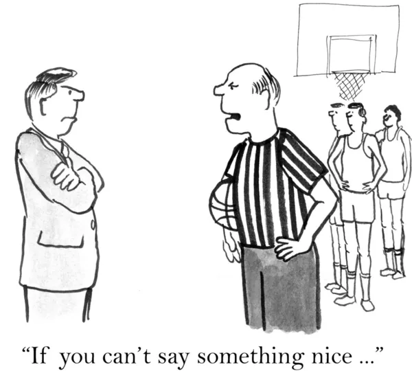 Cartoon illustration. Basketball referee speaks with the manager — Stock Photo, Image