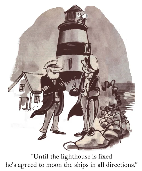 Sailors and broken lighthouse — Stock Photo, Image