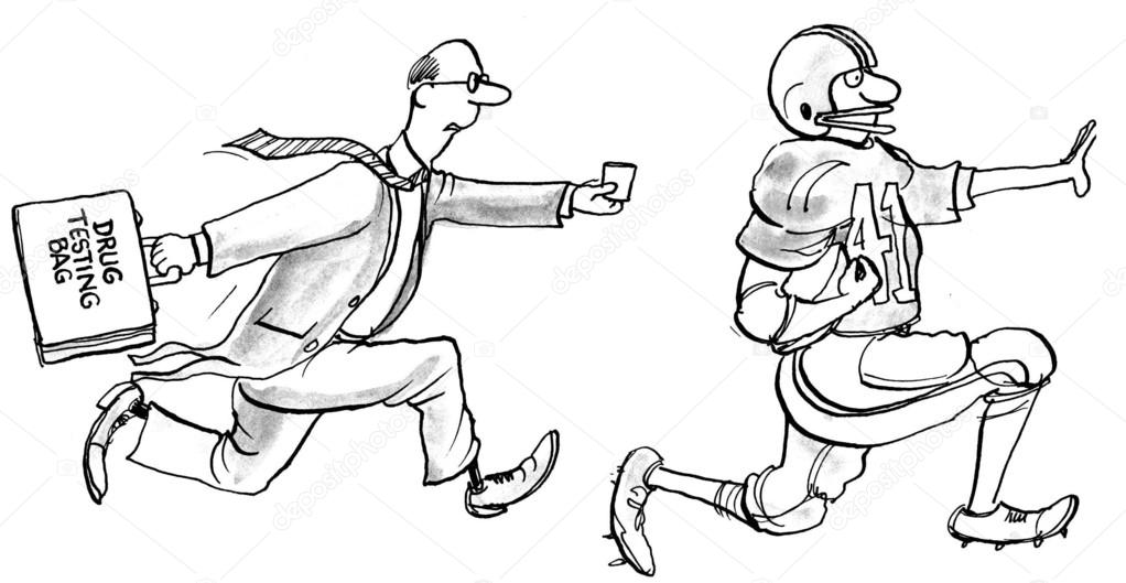Cartoon illustration. Doctor runs for quarterback