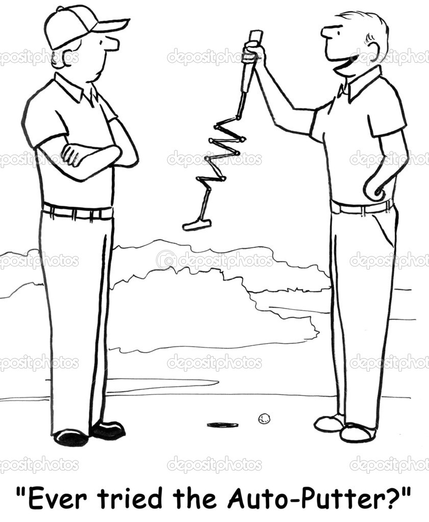 Cartoon illustration. Men play golf