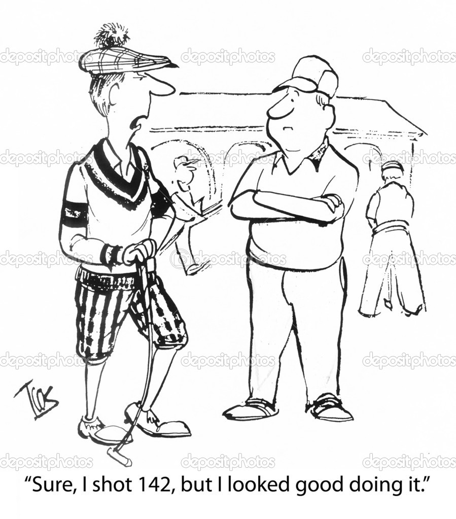 Cartoon illustration. Men play golf