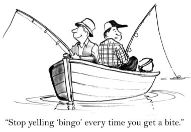 Fishermen catch fish sitting in a boat. Cartoon illustration clipart