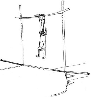 karikatür çizimi. sırıkla yüksek atlama