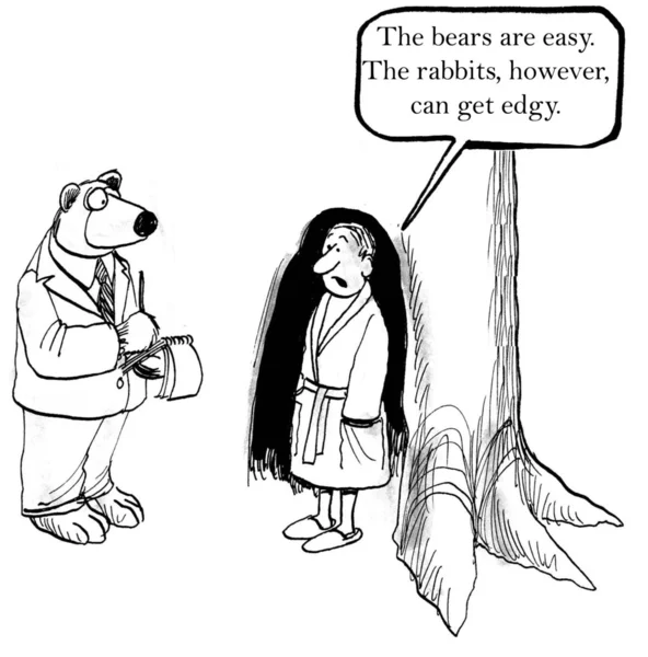 Niedźwiedź wywiady człowieka. ilustracja kreskówka — Zdjęcie stockowe