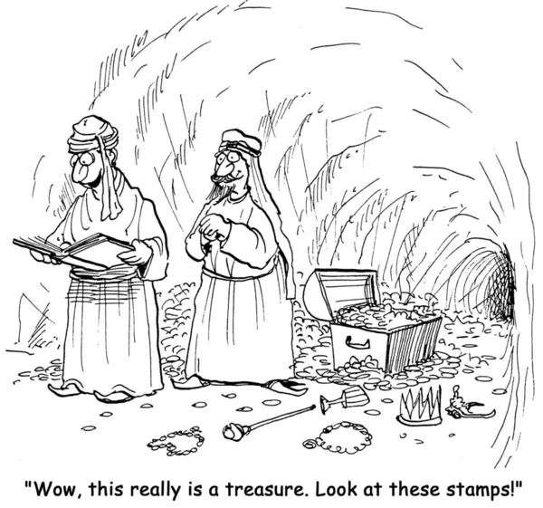 Treasure hunters find treasures. Cartoon illustration — Stock Photo, Image