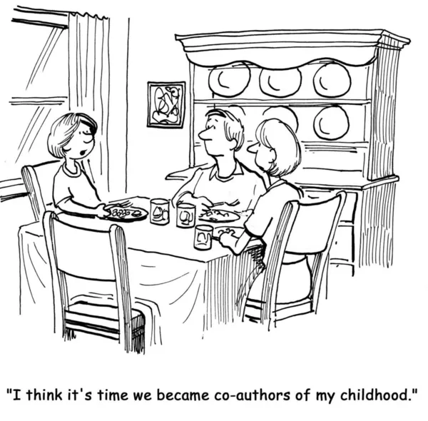 Insanlar masada yemek yiyor. karikatür çizimi — Stok fotoğraf
