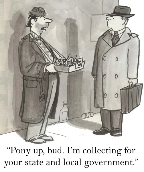Žebrák žádá o peníze na ulici. Kreslená ilustrace — Stock fotografie