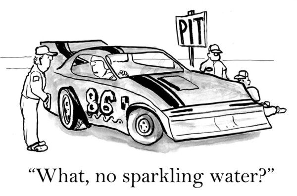 Cartoon illustration. What, no sparkling water