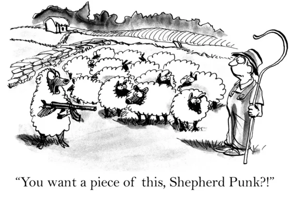 Cartoon illustration.Armed sheep — Stock Photo, Image