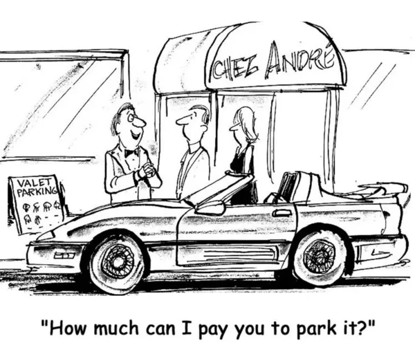 Cartoon illustration. How much can i pay you to park it — Stock Photo, Image