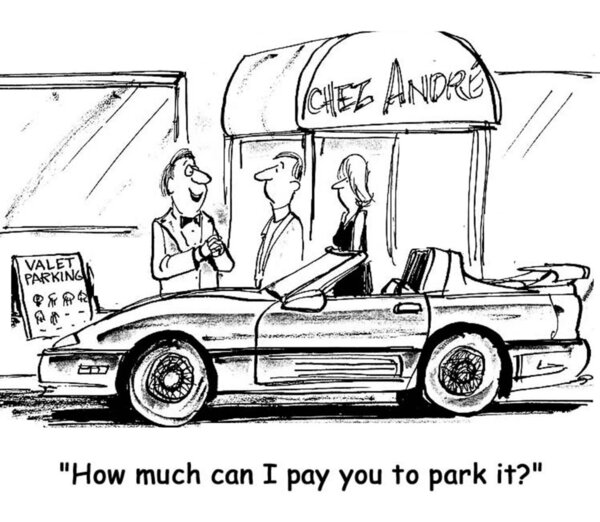Cartoon illustration. How much can i pay you to park it