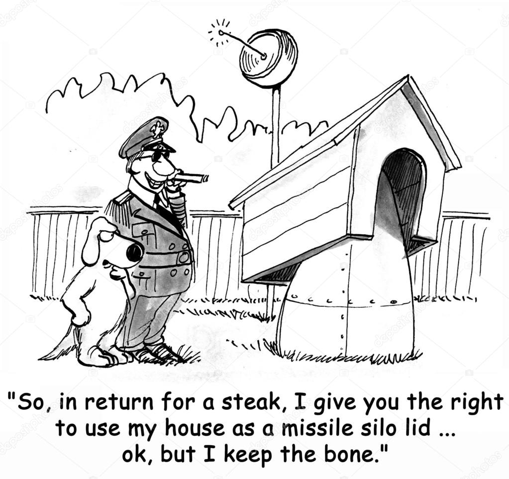 Military dog house. Cartoon illustration