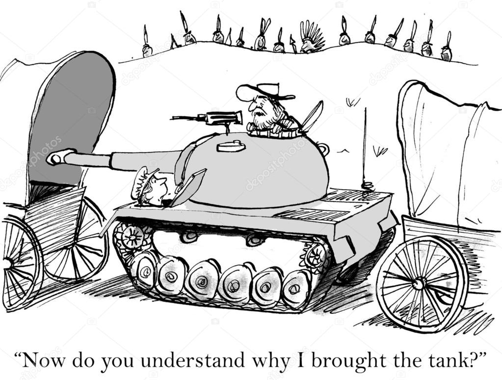 Cartoon illustration. Soldier in the tank
