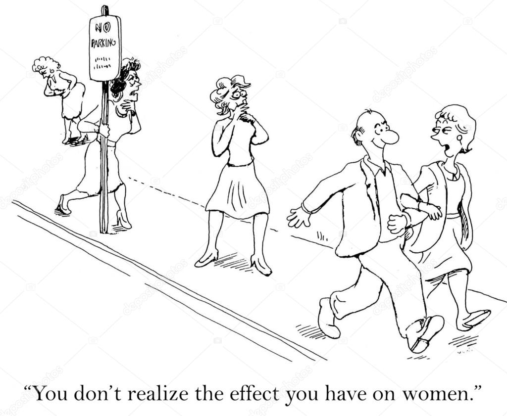 Cartoon illustration. Women are jealous of a young couple