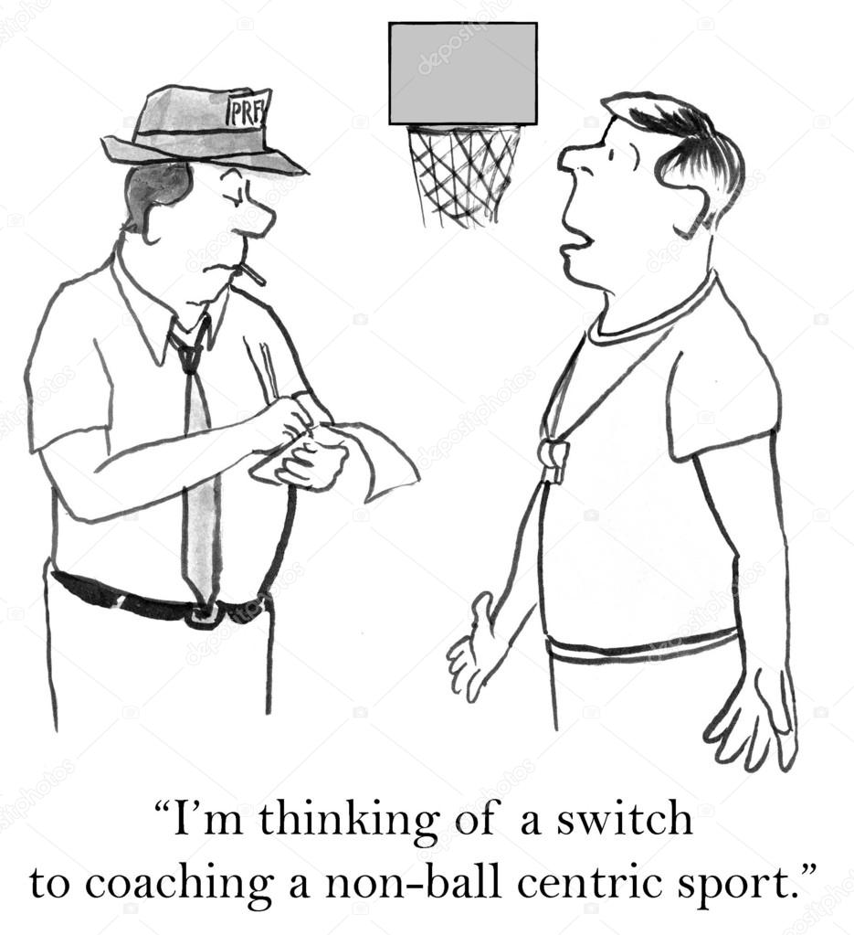 Cartoon illustration. Basketball coach chooses tactics