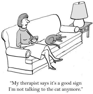 Woman still talks with cat