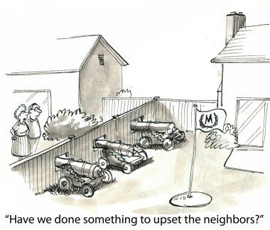 Karikatür illüstrasyon Üzgün komşular