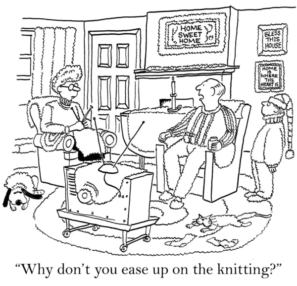 Man say to woman "Why don't you ease up on the knitting?" — Stock Photo, Image