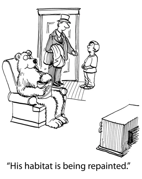 Urso assiste tv em casa suburbana — Fotografia de Stock