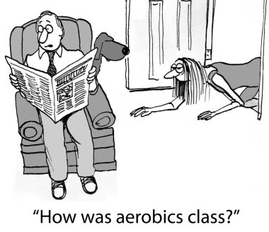 How was aerobics class for exhausted wife clipart