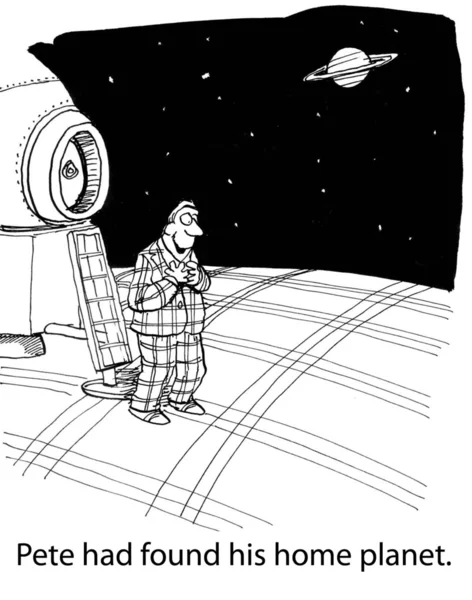 Cartoon illustration - found home planet — Stock Photo, Image