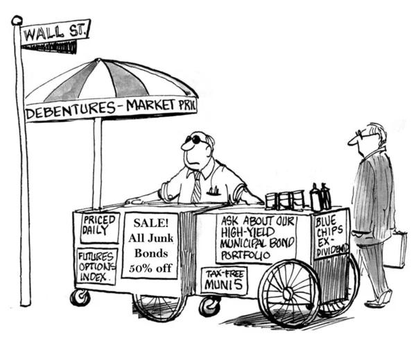 Cartoon illustration - Hot dog stand of stock broker — Stock Photo, Image