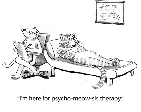 Cartoon illustration - Cat receiving meow therapy — Stock Photo, Image