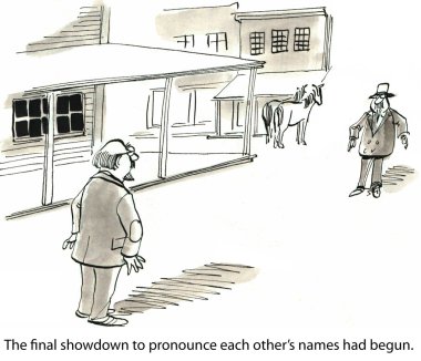 The final showdown to pronounce each other's names had begun. clipart