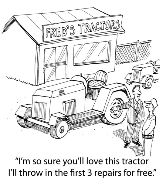 Vânzătorul încearcă să vândă un tractor fermierului — Fotografie, imagine de stoc