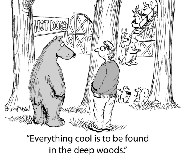 Медведь рассказывает человеку о крутых вещах в лесу. — стоковое фото
