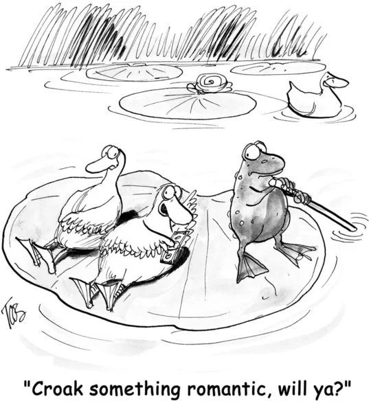 Duck wants frog to croak a song — Stock Photo, Image