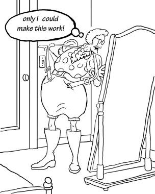 Yaşlı kadın aynada kendine bakıyor.