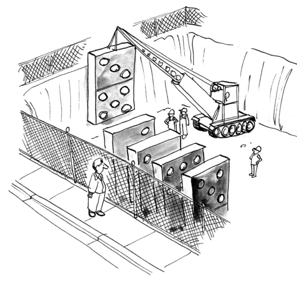 商业对商业建筑的多米诺骨牌的卡通 — 图库照片