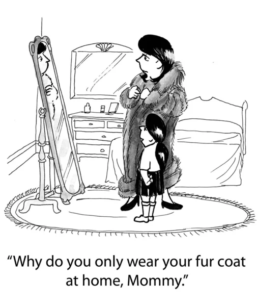 La madre ama su abrigo de piel, pero sabe que están polarizando . — Foto de Stock