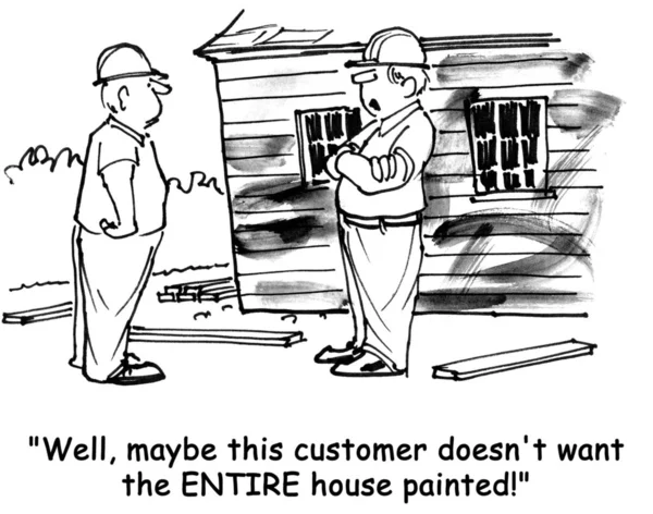 El hombre no está totalmente contento con el subcontratista de pintura . — Foto de Stock