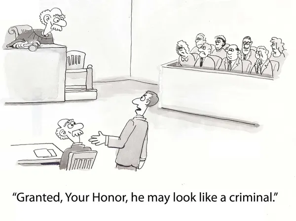 Advokat säger svaranden liknar domaren. — Stockfoto