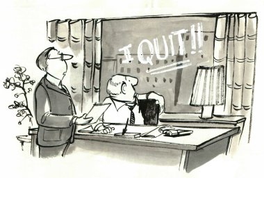 Employee writes 'I quit' on boss' window. clipart