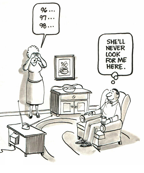 Мужчина и женщина играют в прятки
