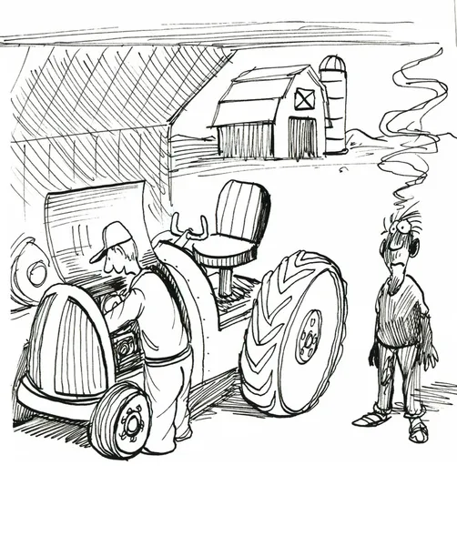 Farmer repairs the  tractor