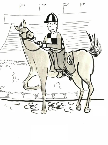 Лошадь разговаривает с жокеем — стоковое фото