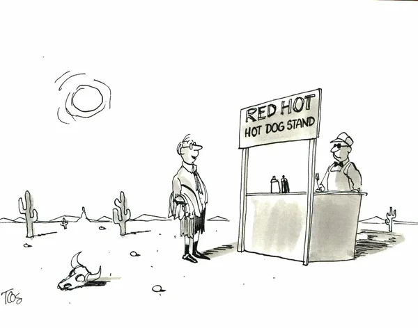 Man selling hot dogs in the desert