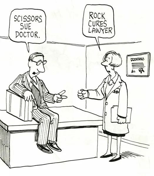 Patient och läkare spelar rock papper sax — Stockfoto