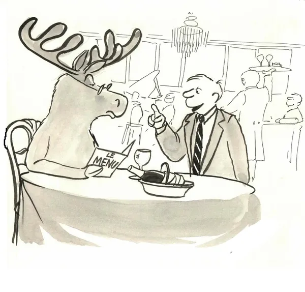 Un homme avec un cerf assis dans un restaurant — Photo