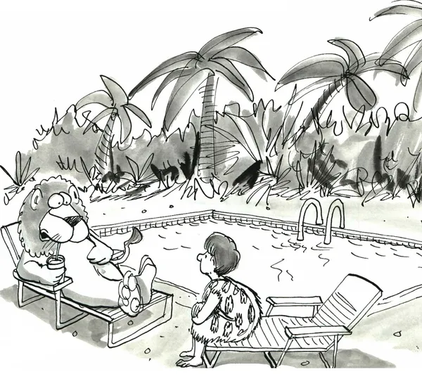 Amigos improváveis relaxando na piscina — Fotografia de Stock