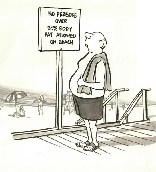 L'homme obèse n'est pas autorisé sur la plage — Photo