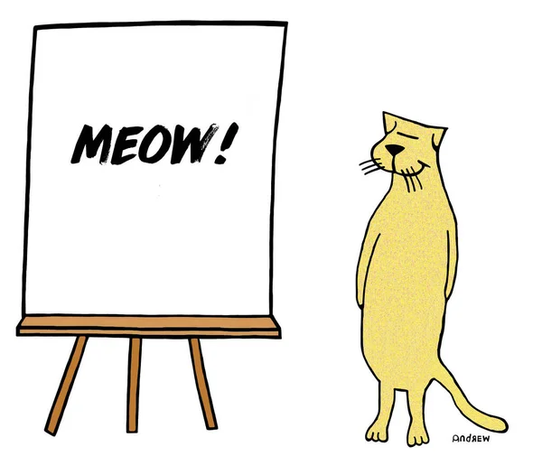 A cat makes a presentation with a meow.