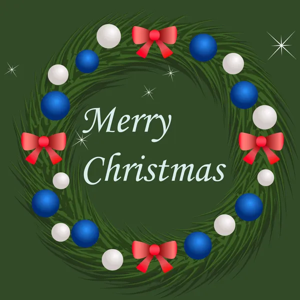 Couronne de Noël avec boules bleues et argentées — Image vectorielle