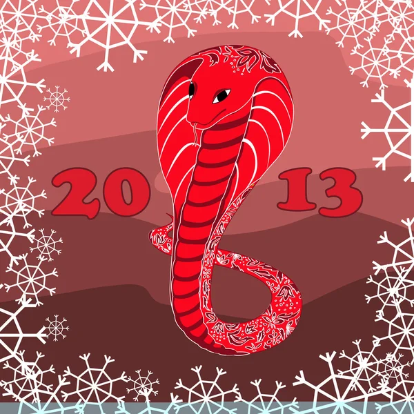 Serpiente roja con patrón floral con nieve — Vector de stock