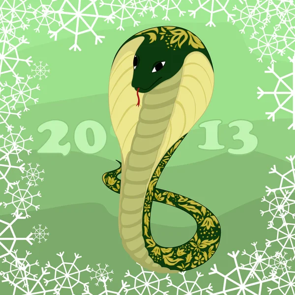 Serpiente verde con patrón floral con nieve — Vector de stock