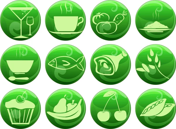 Ícones de comida em botões — Vetor de Stock